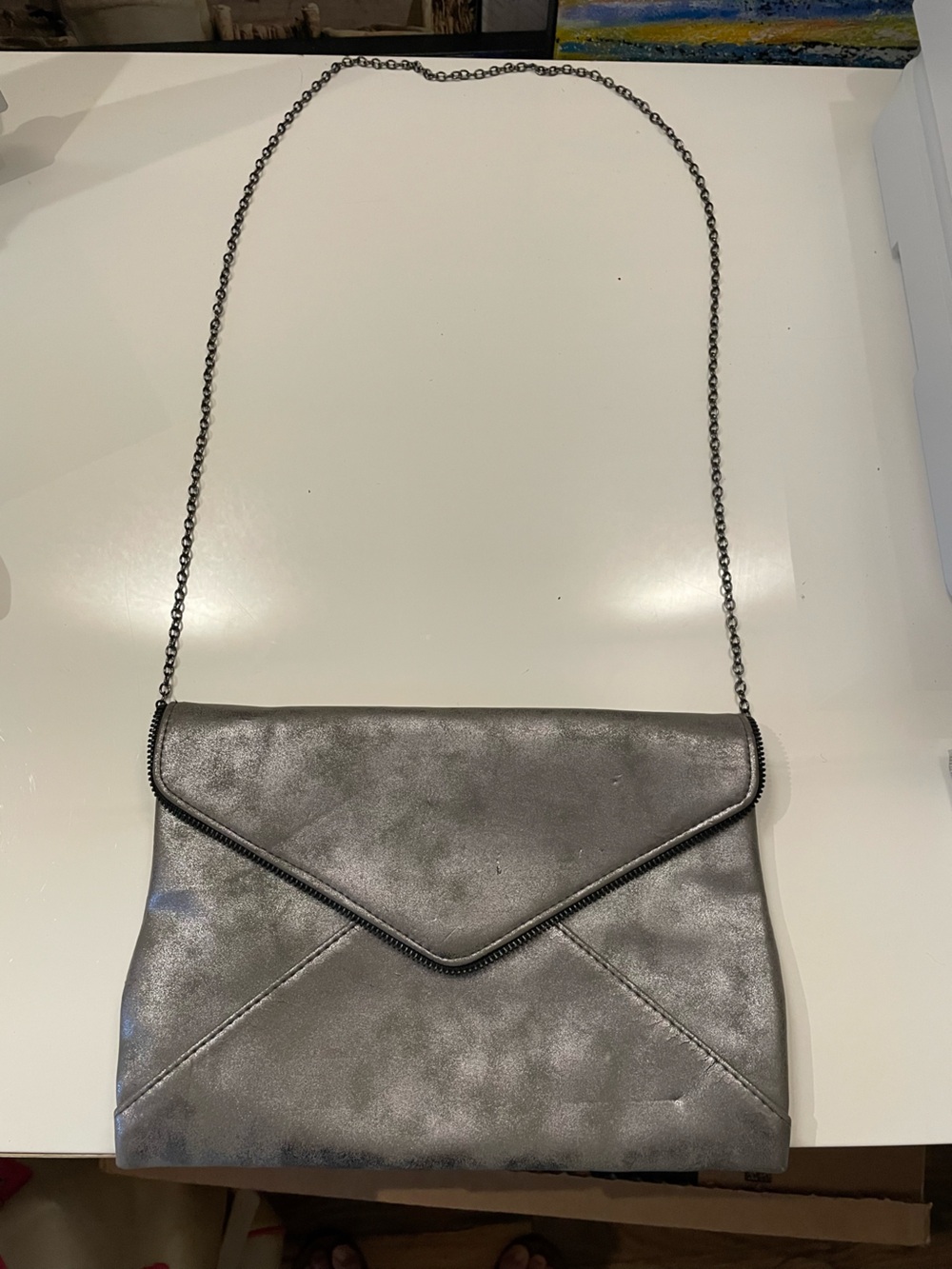 Lulus Shimmery Silver Envelope Clutch | Evening Bag | With Strap